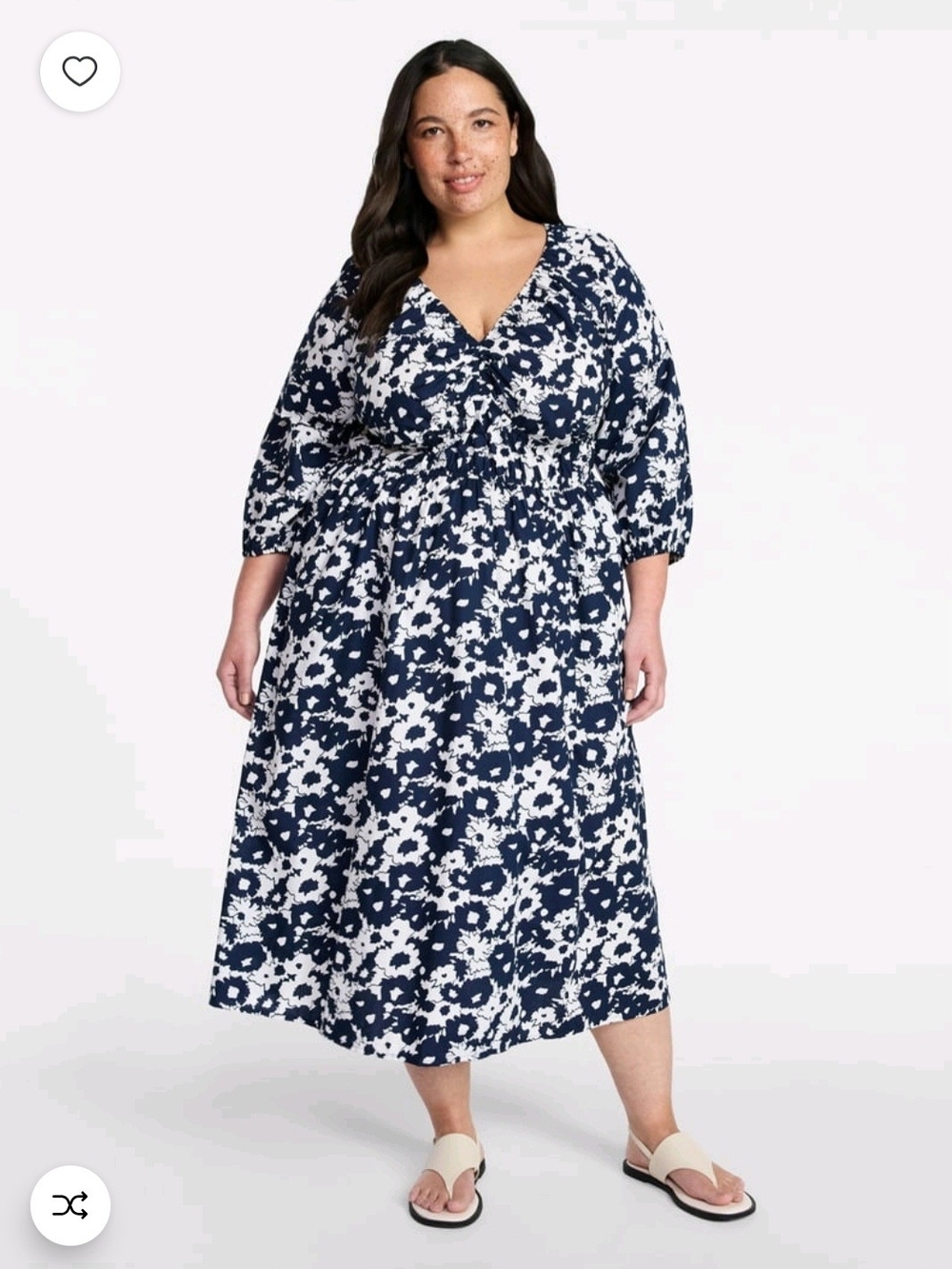Terra & Sky Navy and White Floral Cinch-Waist Midi Dress
